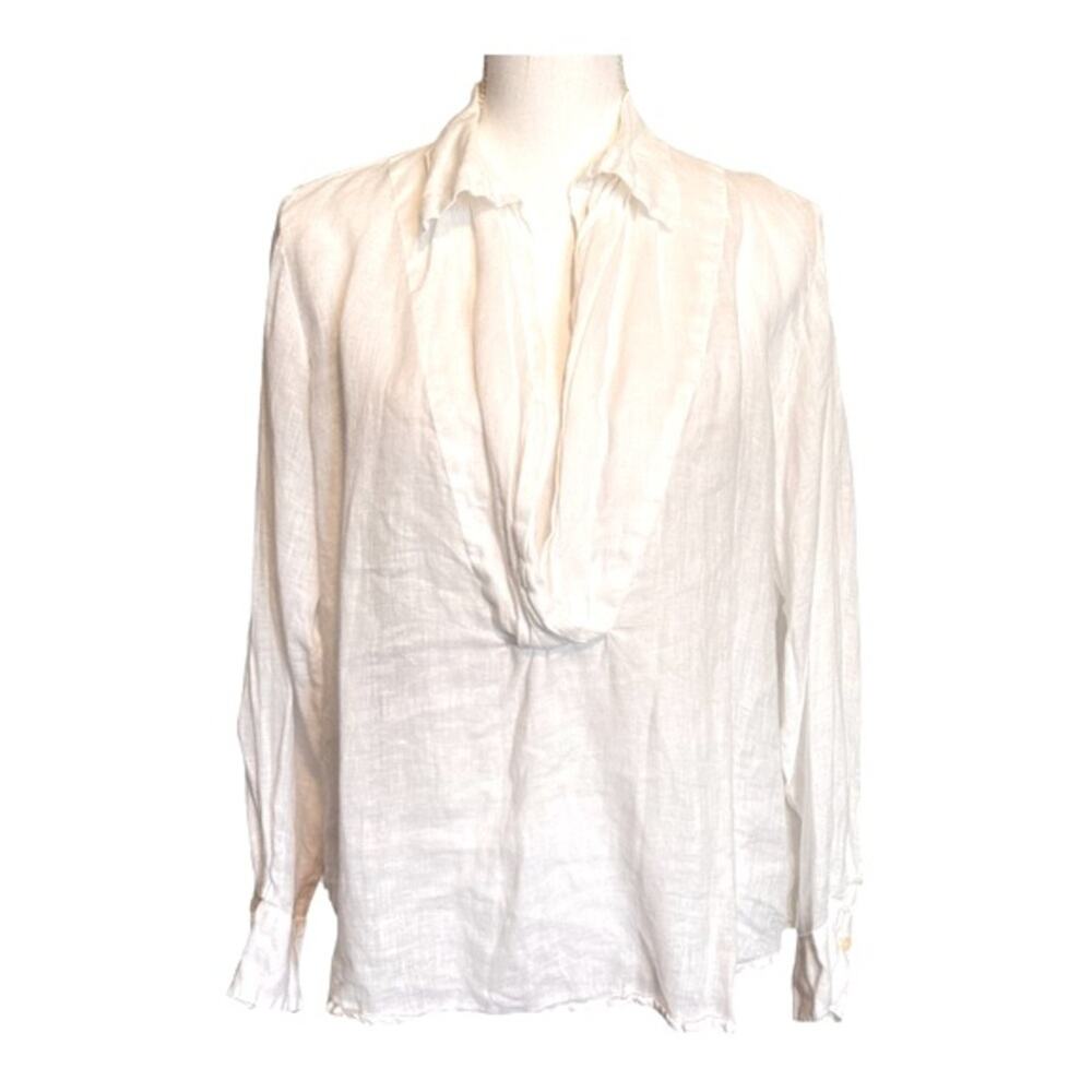 CP Shades White Linen Tunic Top V Neck Long Sleeve Small